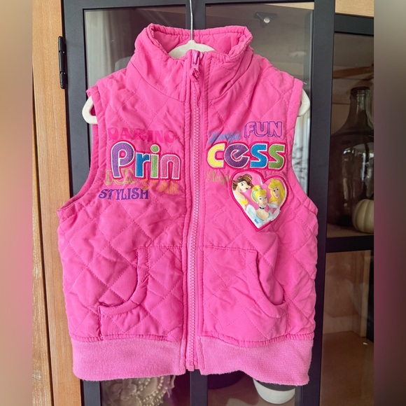 Y2K Vintage Disney Princess Puffer vest toddler girl zip up jacket embroidered - Picture 1 of 8